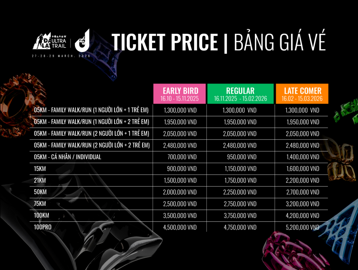 Giá vé Dalat Ultra Trail 2026